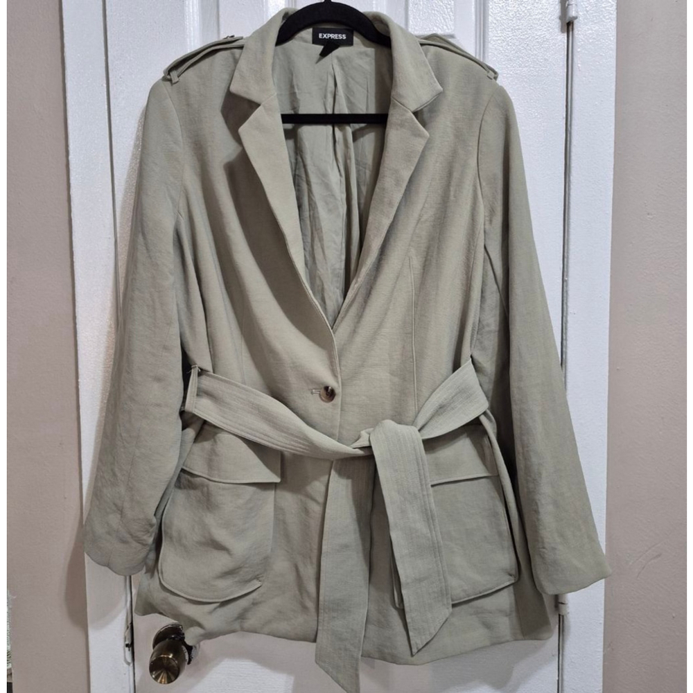 Women's Express Sage Green Utility Jacket‎ XL with Belt - Picture 3 of 11